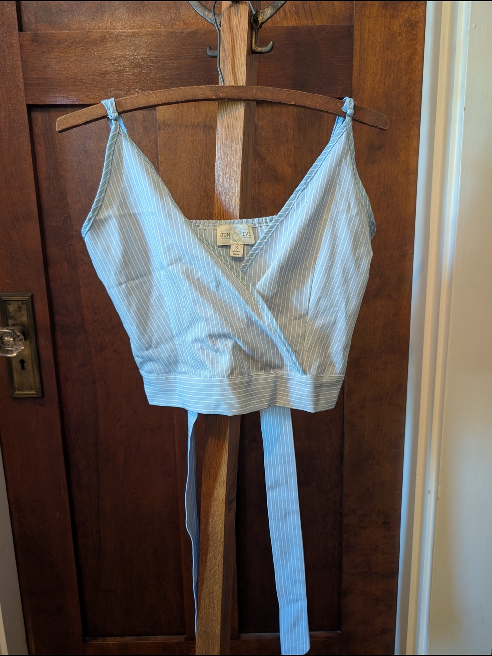 J.Crew Light Blue Striped Wrap Crop Top